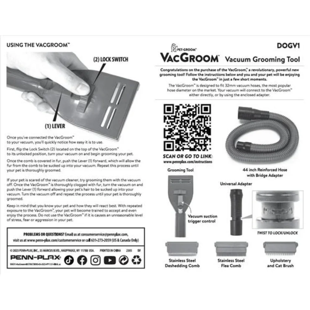Pet Grooming and Shedding Vacuum Attachment Kit – Great for Dogs, Cats